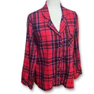 Victoria’s Secret Plaid Flannel Pajama Top Size M Red Purple Y2K
